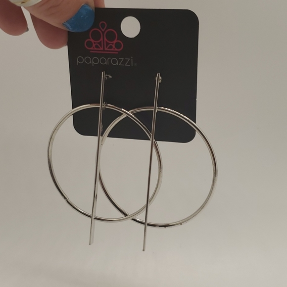 Silver Hoop & Rod Abstract Earrings - Picture 4 of 4